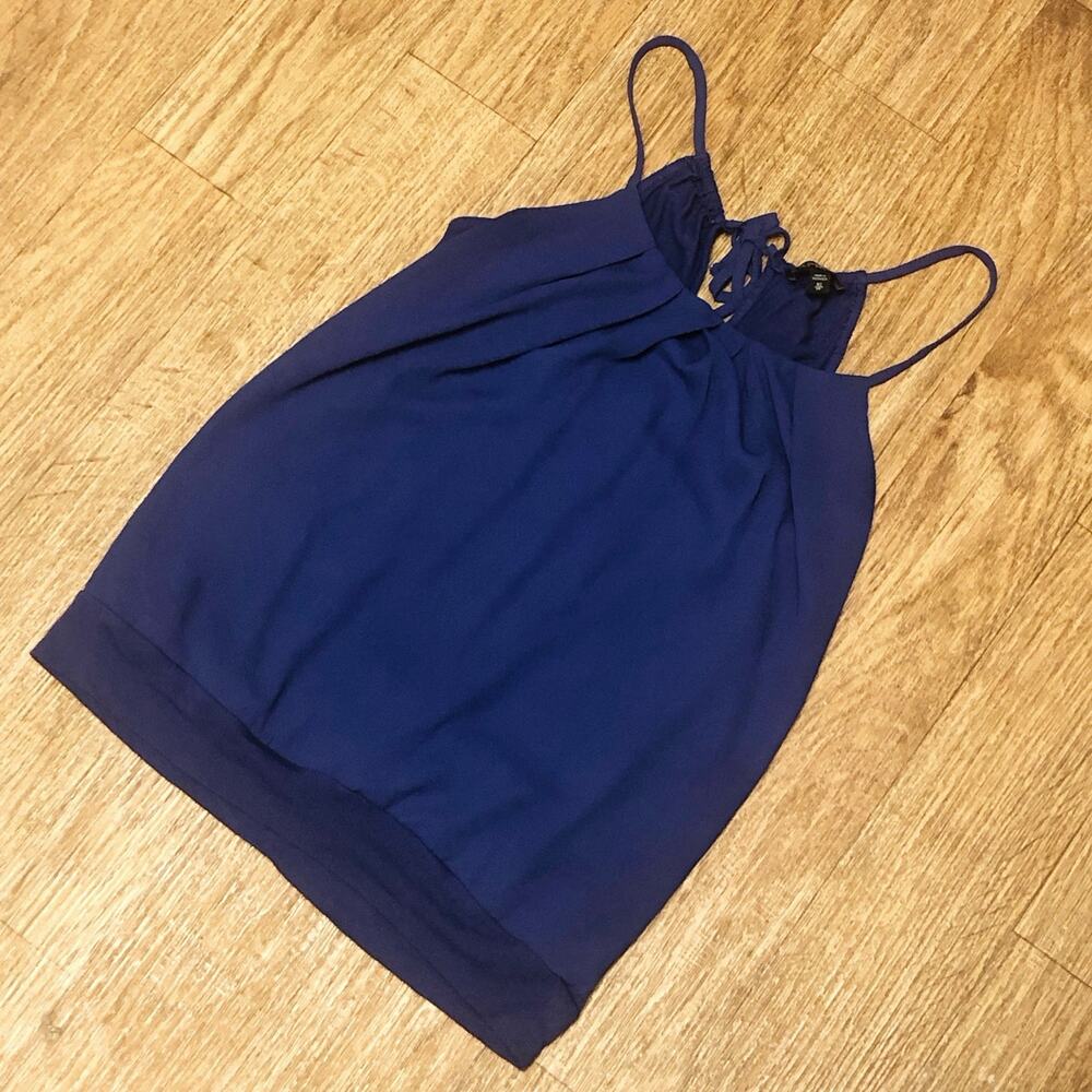 Express Blue Purple Pleated Spaghetti Strap Tie Tank Top Size XS